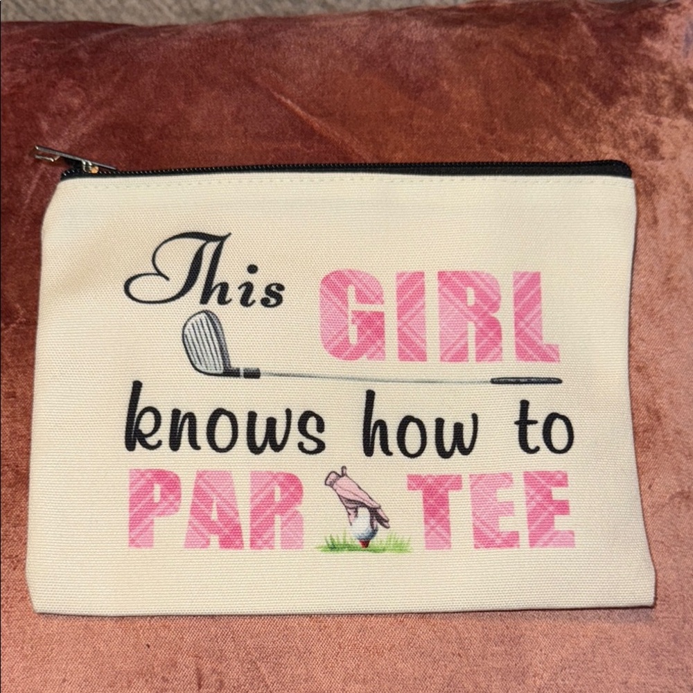 Cream and Pink Golf Themed Pouch